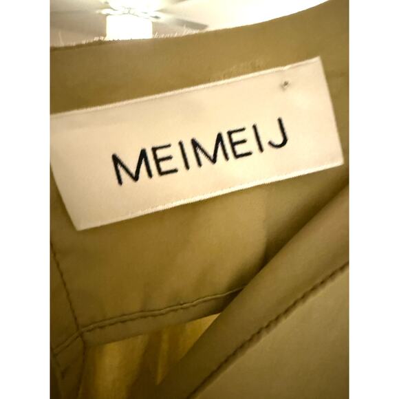 Meimeij Khaki Long Dress Pockets Vneck Short Sleeve Italian Lagenlook Fall M - Picture 3 of 10